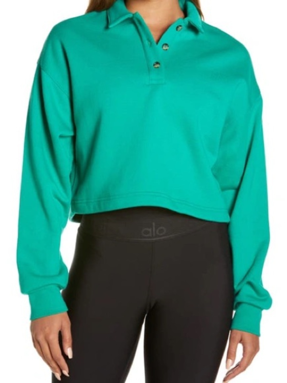 ALO Yoga Cropped Polo Sweatshirt in Green